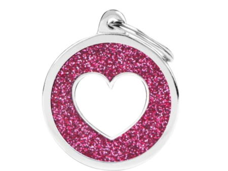 MyFamily Shine Collection Circle Glitter Tag Pink with White Heart Hot on Sale