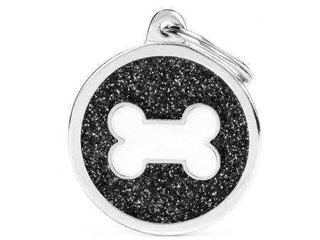 MyFamily Shine Collection Circle Glitter Tag Black with White Bone For Sale