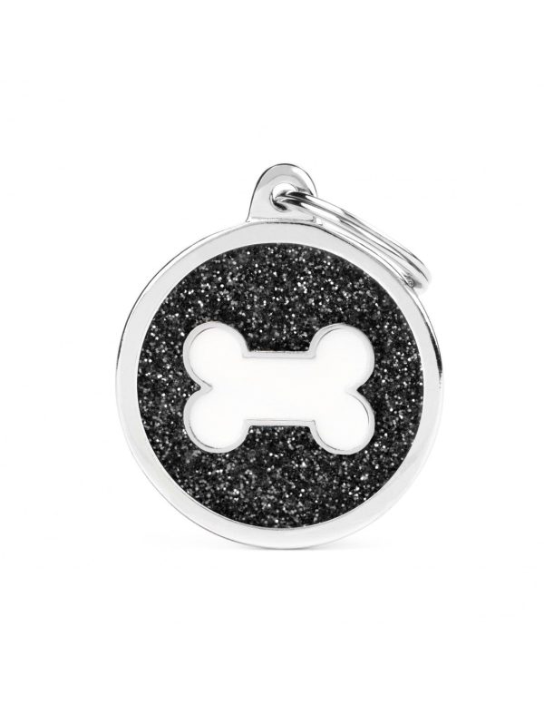 MyFamily Shine Collection Circle Glitter Tag Black with White Bone For Sale