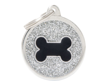 MyFamily Shine Collection Circle Glitter Tag Silver with Black Bone Hot on Sale