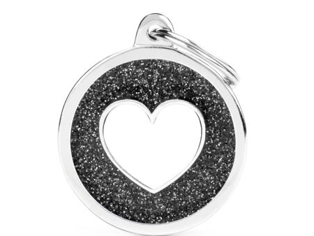 MyFamily Shine Collection Circle Glitter Tag Black with White Heart Discount