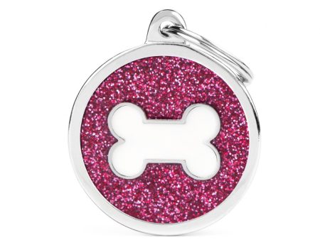 MyFamily Shine Collection Circle Glitter Tag Pink with White Bone Online Hot Sale