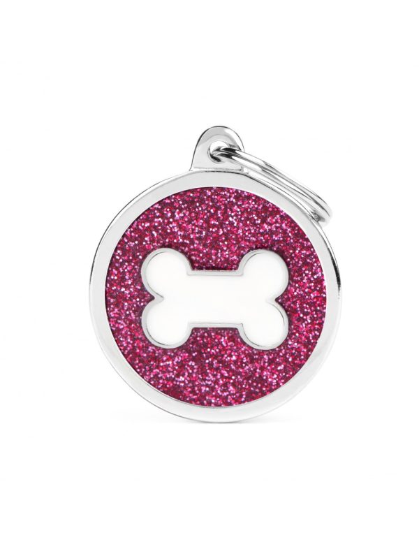 MyFamily Shine Collection Circle Glitter Tag Pink with White Bone Online Hot Sale