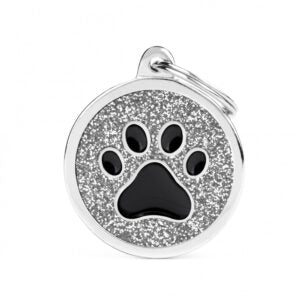 MyFamily Shine Collection Circle Glitter Tag Black with Silver Paw For Discount